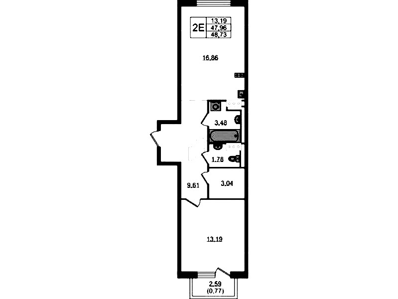 1-комнатная квартира 48.73 м², 10/13 эт., ЖК «Квартал Торики»